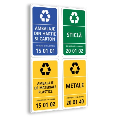 Etichete cu Simboluri de Reciclare Set de 4 bucati pentru Colectare Selectiva – panou rigid