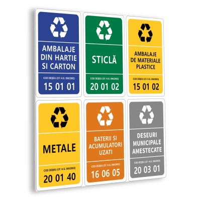 Set de 6 Etichete cu Simboluri de Reciclare – panou rigid