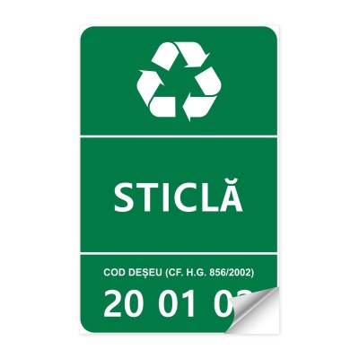 Simboluri de Reciclare Sticla 20 01 02 – autocolant